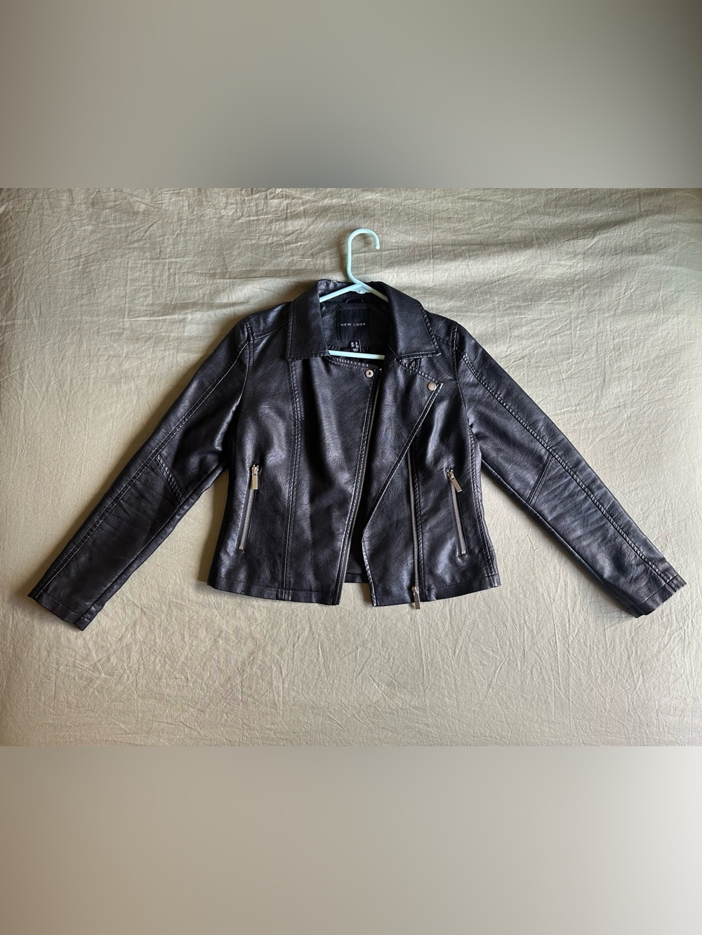 New Look Black Faux Leather Biker Jacket with Silver Hardware